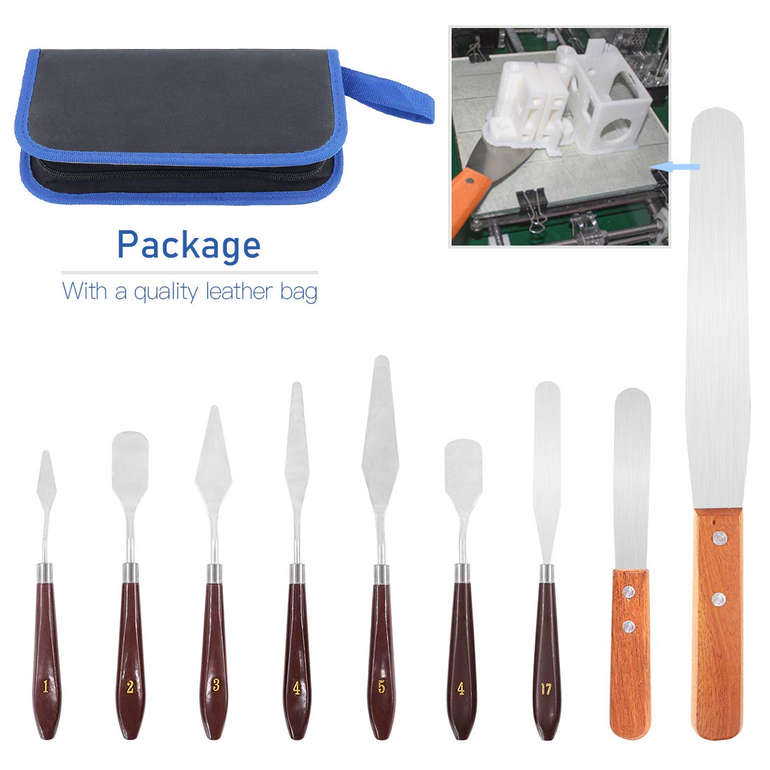 Glarks 9Pcs 3D Printer Accessories 3D Print Removal Tool Shovel Tool Set, Stainless Steel 3D Printer Spatula Palette Knife with Sturdy Wooden Handle to Remove Models from 3D Printers