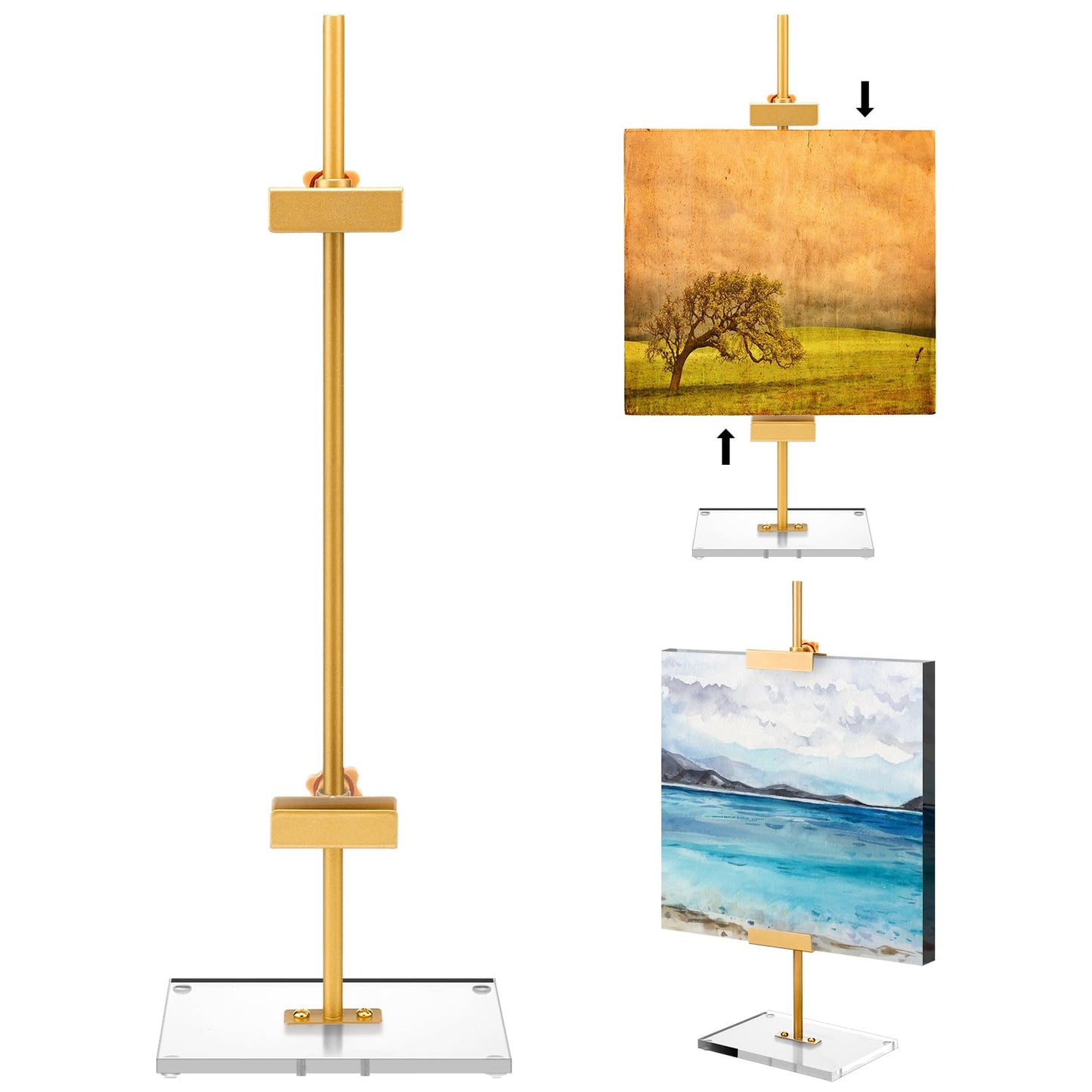 RattanView Adjustable Tabletop Easel Stand for Picture Frame up to 16.5" H Metal Gold Floating Picture Frame Stand Table Easels for Display for Signs Photos Art