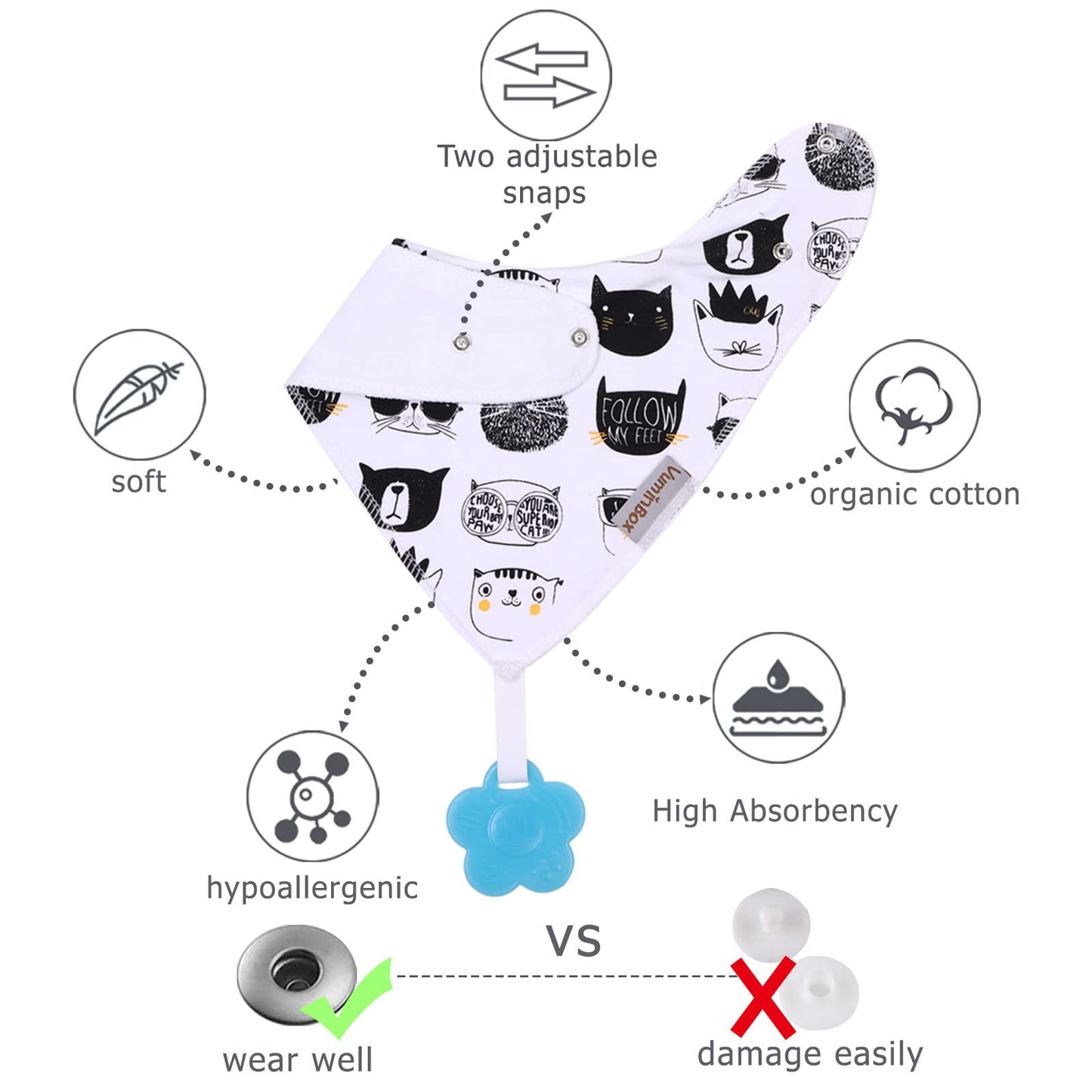 vuminbox Baby Bandana Drool Bibs 6-Pack and Teething Toys 6-Pack Made with 100% Organic Cotton, Absorbent and Soft Unisex (6-Pack Unisex)