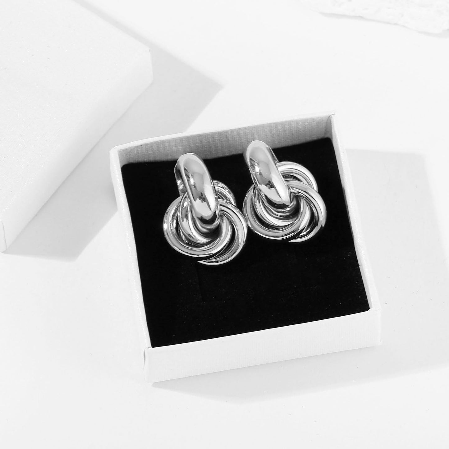 Silver Knot Earrings Lightweight Twisted Link Drop Earring for Women