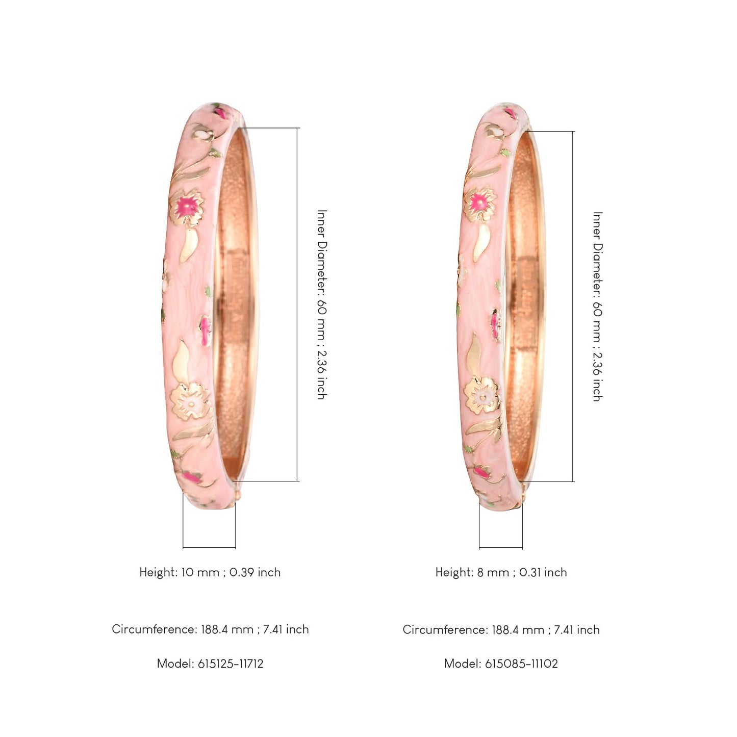 UJOY Designer Indian Style Cloisonne Bracelets 2.4'' Openable Cuff Enameled Bangles Set Jewelry Gift for Women Packed in Box 55A111-55B31 Pink