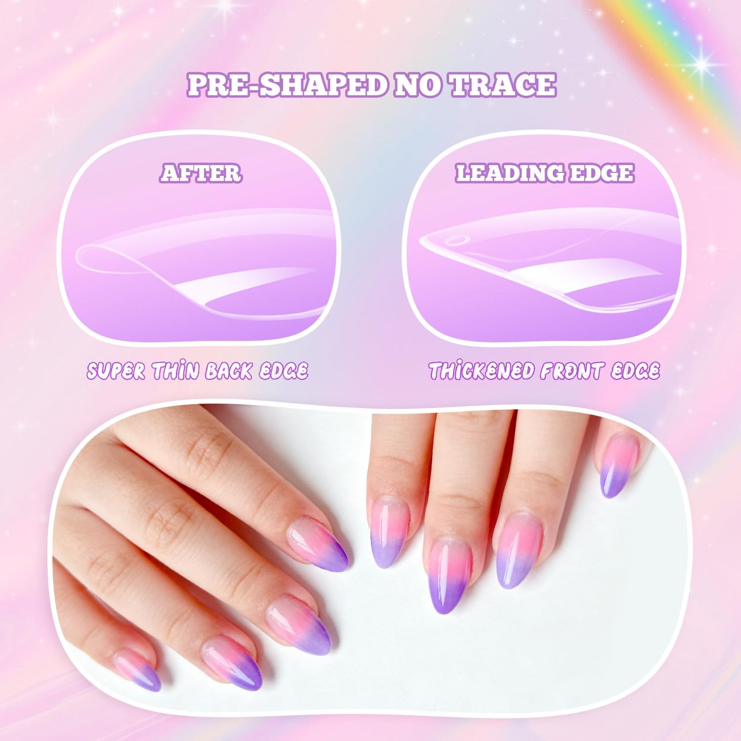 krofaue 240Pcs Almond Kids Nail Tips & 240pcs Children Square Clear Press On Nails