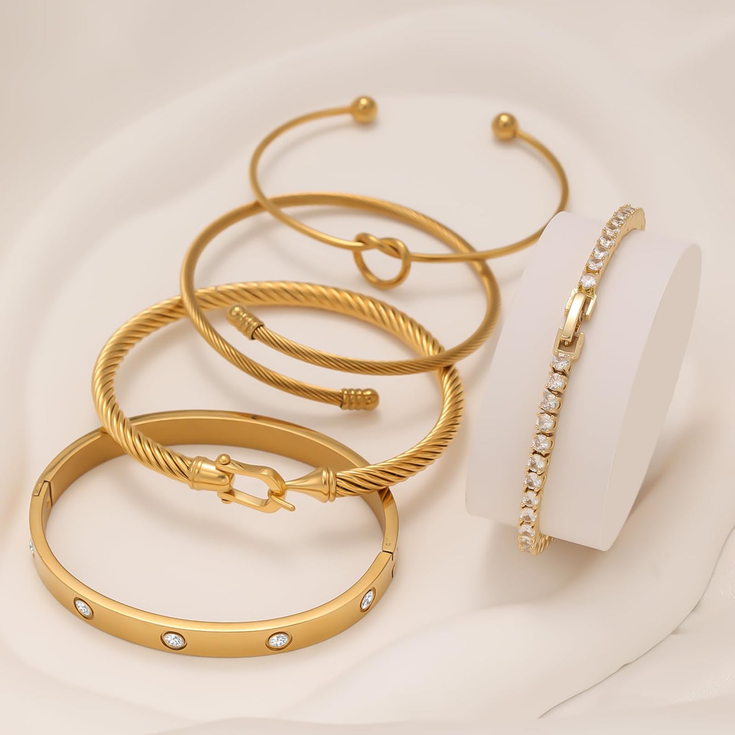 FAFUGA 18 K Gold Plated Love Bangle Bracelet Stack Cuff Jewelry for Women Jewelry Set for Women Gift with Box (style4)