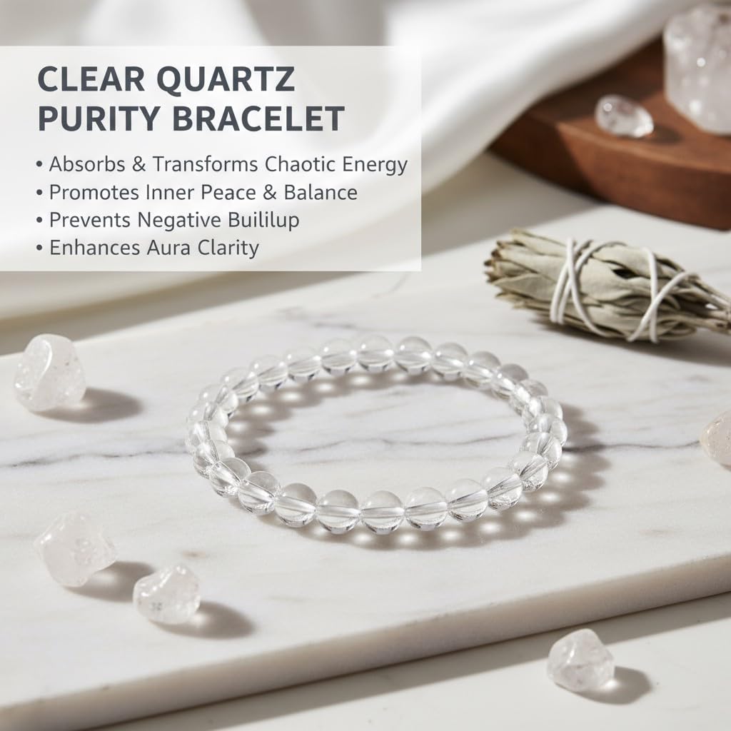 The Vida Handmade AAA+ Quality Crystal Stretch Elastic Bracelet - Nature Gemstone - Jewelry Gift - Holiday Gift - For Women & Men (Clear Quartz)