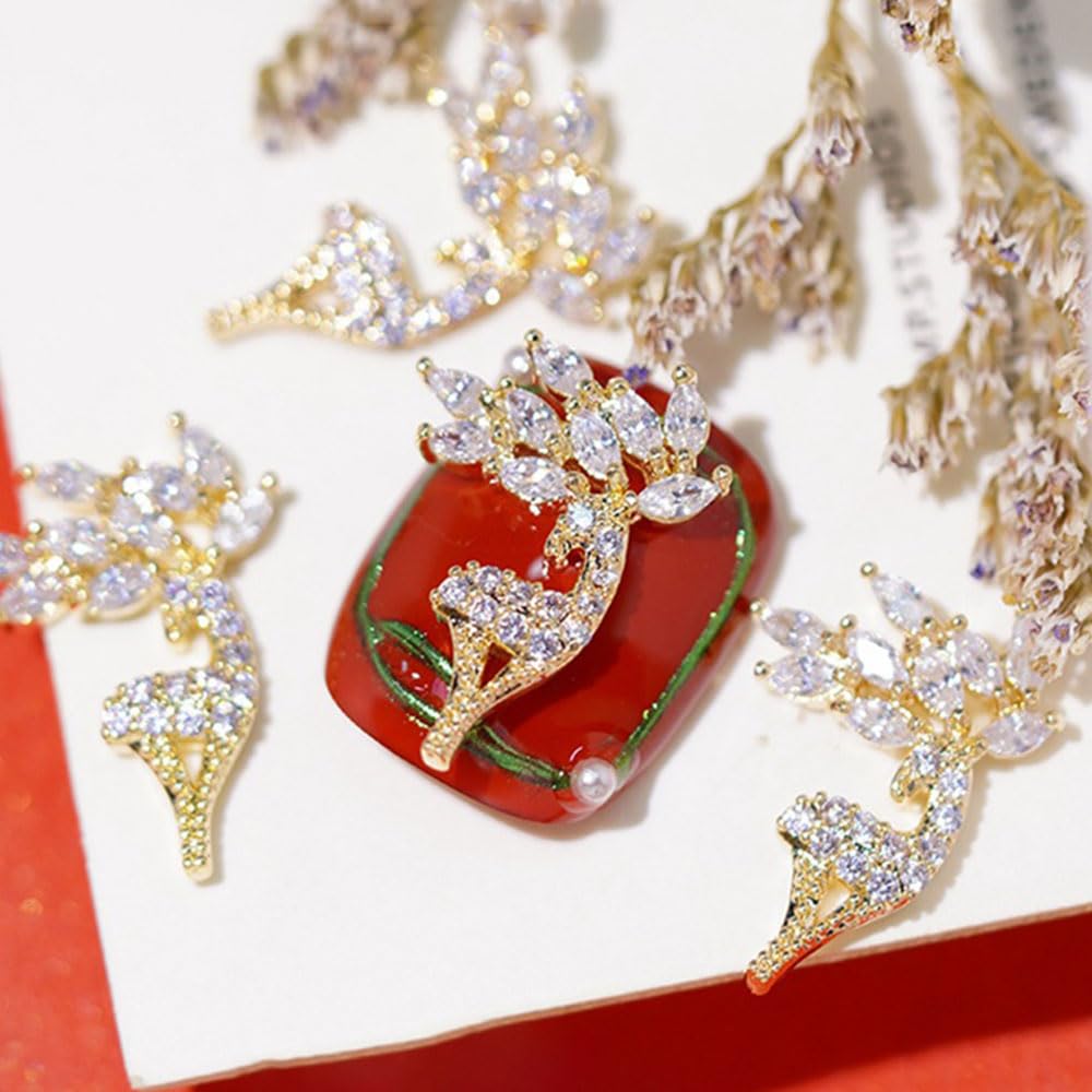 24pcs Luxury Zircon Christmas Nail Charms - 3D Snowflake, Elk, Xmas Tree, Garland Decorations - Gold Art Rhinestones Gems for Nails