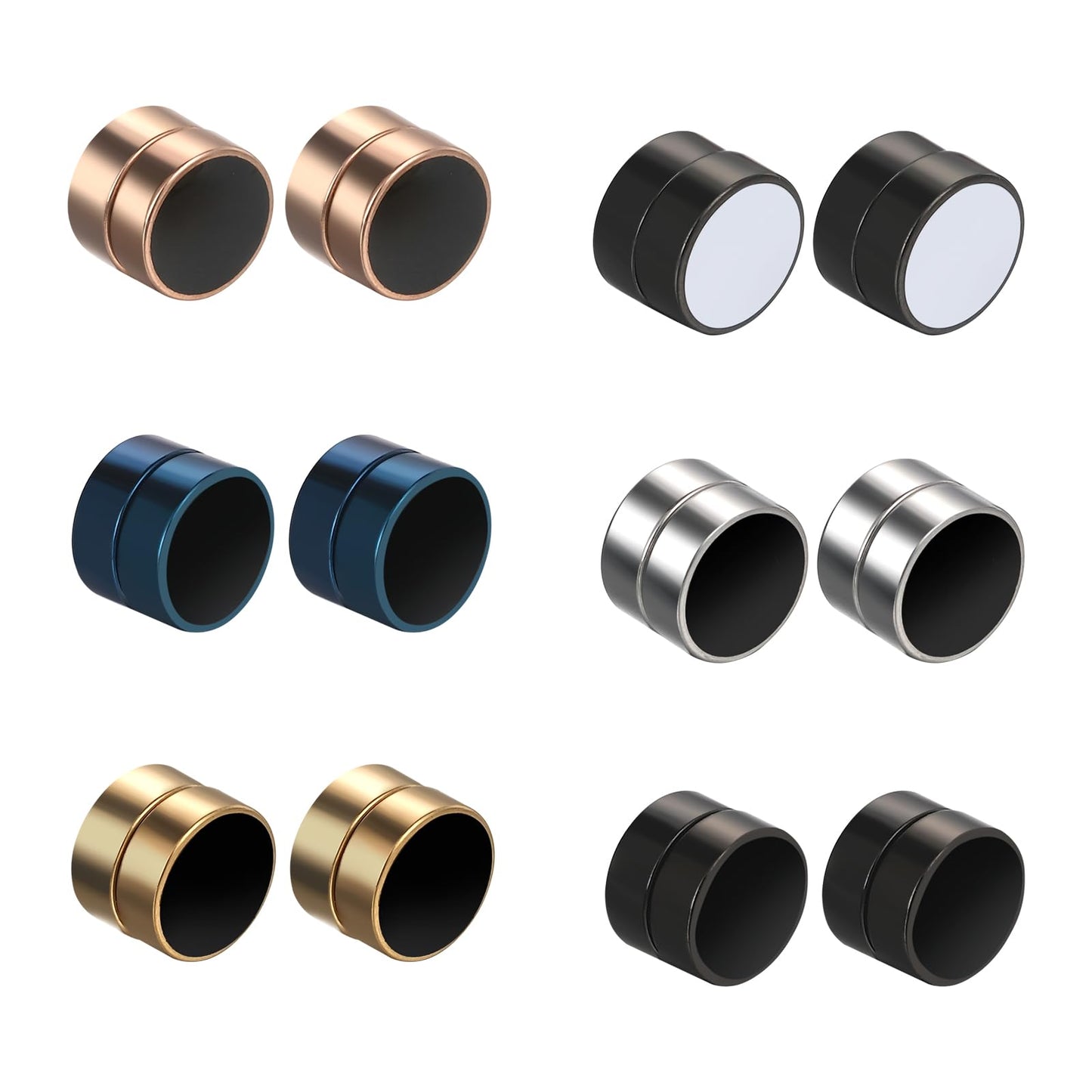 Punk 8mm Magnetic Stud Earrings: 6Paris Stainless Steel Black Blue Non-piercing Clip On Fake Cheater Stud Earrings for Men Women