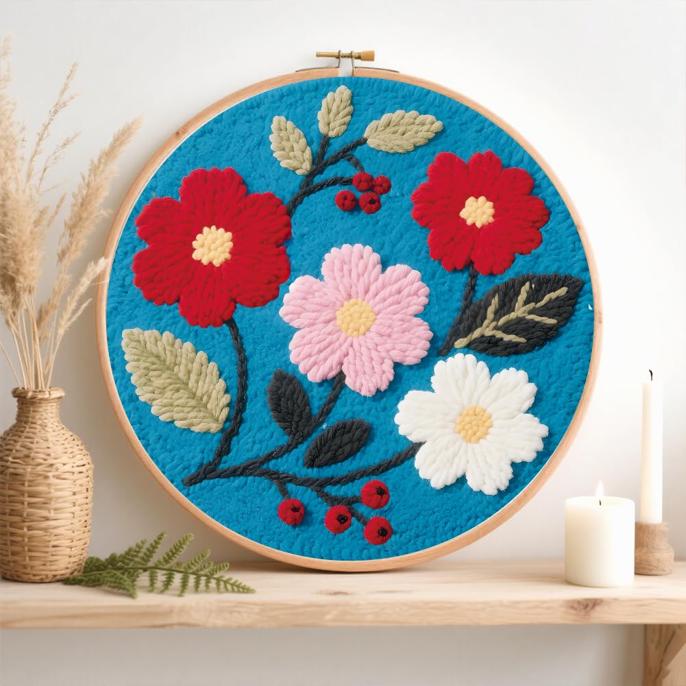 ACRNIGHEET Punch Needle Kits for Adults Beginners Include Instructions, Flowers Easy Punch Needle Embroidery Kit, Pre-Printed Pattern, Embroidery Hoop, Yarns, Needles, DIY Crafts Christmas Gifts Idea
