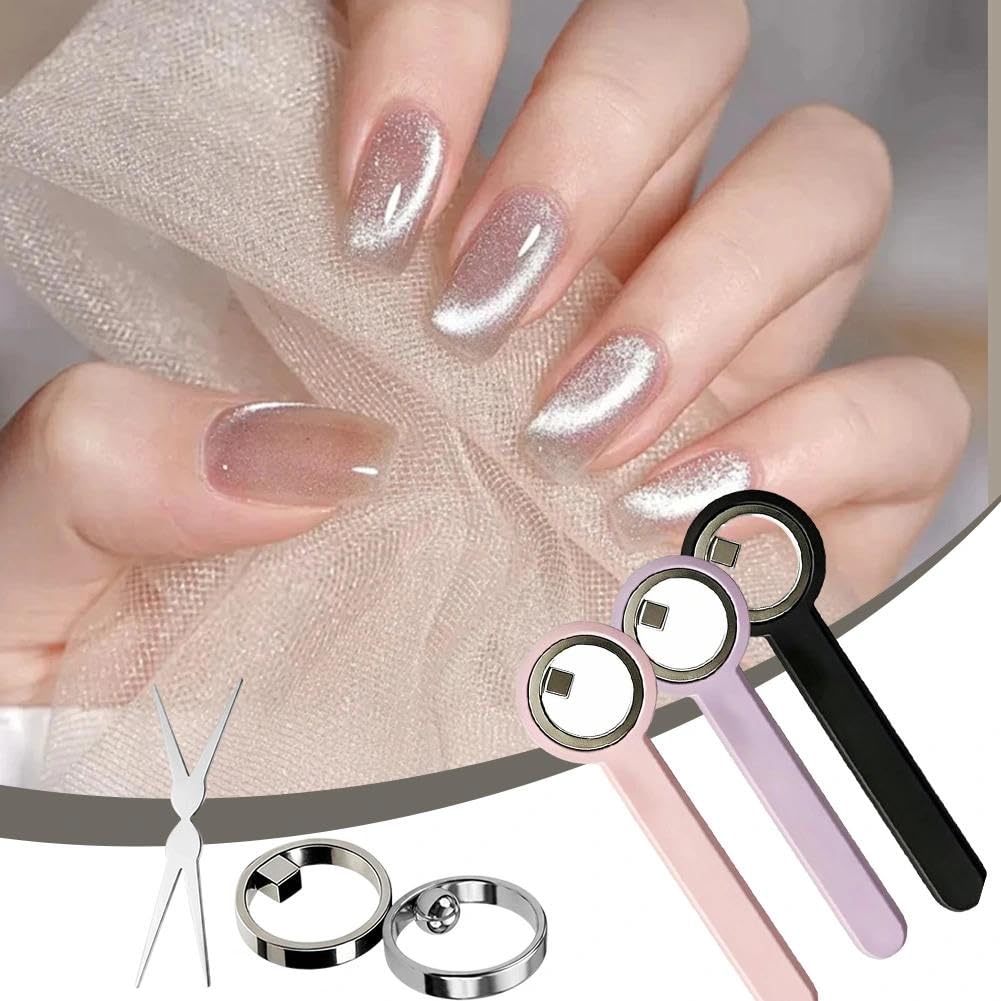 Ring-Shaped Cat Eye Magnet for Nails,Strong 2-in-1 Circle & Y Shape Nail Magnet Tool,Portable Cat Eye Nail Art Tool Wide Beam French Heart Effect for DIY,Beginners & Nails Artists(2pc-B)