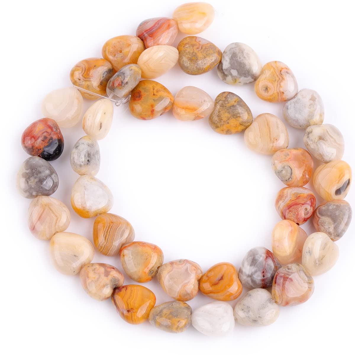 GEM-Inside 10mm Heart Charms Natural Yellow Crazy Lace Agate Gemstone Stone Beads for Jewelry Making Full 15" Strand Power Energy Healing Chakra Stone Beads