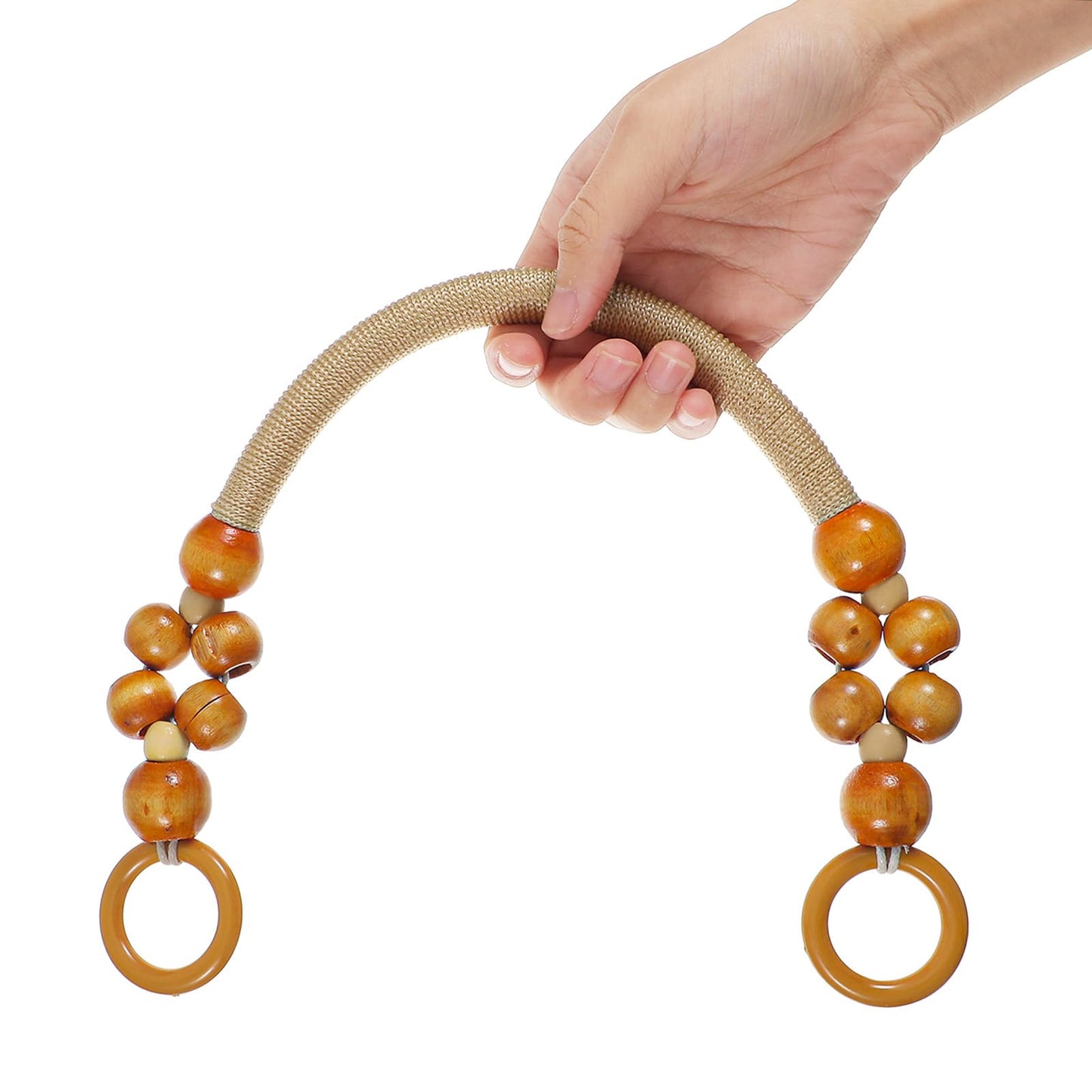 10 PCS Wooden Beaded Purse Handles, 5 Colors Rustic Bead Purse Strap Handles Replacement, Nylon Bag with Beads and Rope for Summer Beach Macrame Crochet Bag DIY Supplies (18.5 in)