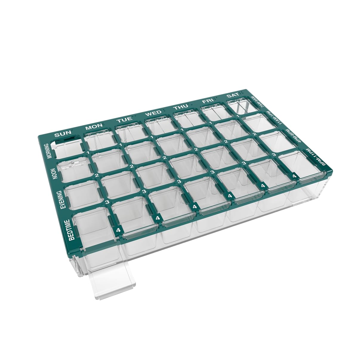 EZY DOSE Weekly AM/PM (7-Day) Daily Pharmadose Pill Planner, Medicine Case, Vitamin and Supplement Organizer, Small Easy Fill Compartments, 4 Times a Day, 28 Compartments, Green, BPA Free