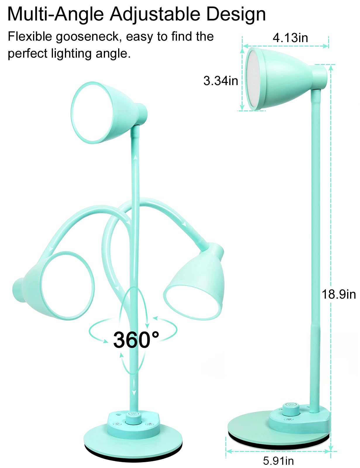BOHON LED Desk Lamp with USB Charging Port, 3 Color Modes Fully Dimmable Reading Lamp, Auto Dimming Task Lamp, Flexible Neck Table Light for Office Dorm Bedside, Adapter Include, Teal