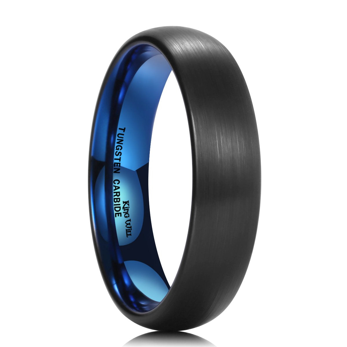 King Will 5mm Black and Blue Wedding Band for Men Women, Domed Brushed Tungsten Carbide Rings, Comfort Fit, Size 10.5