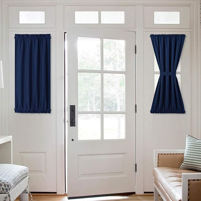 NICETOWN Blackout Sidelight Window Curtain - Short Thermal Insulated Room Darkening Curtain Panel for Small Half Door Window/Front Door/Kitchen, Navy, 25W by 40L inches, 1 Panel