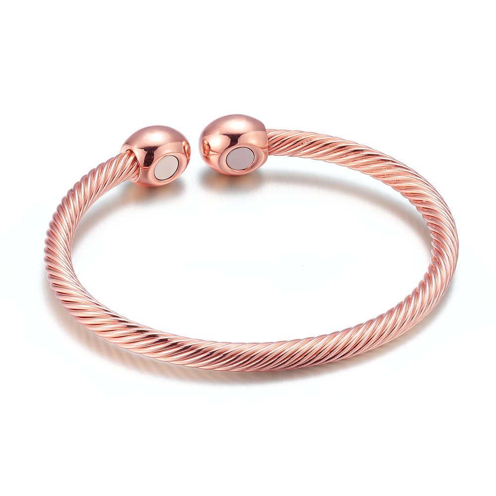 NewZenro Elegant Magnetic Bracelet Copper Magnets Bangle For Women Men Gifts for Father's Day (Rose Gold-Tone)