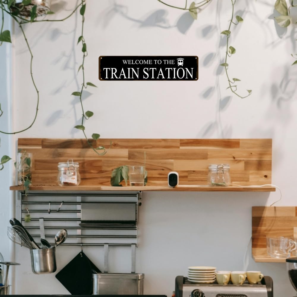 Rustic Train Station Sign Vintage Metal Tin Sign Welcome To The Train Station Signs Train Decor Home Bar Pub Poster Wall Art Decorative 4x16 Inch