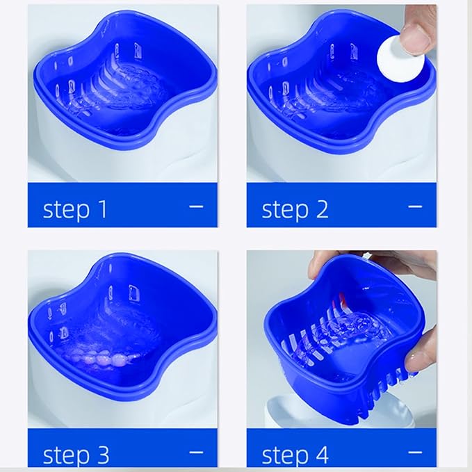 Easyinsmile Denture Bath Case with Brush for Travel Denture Cups for Soaking Dentures Retainer Cleaning Container Case with Strainer and Lid (Green)