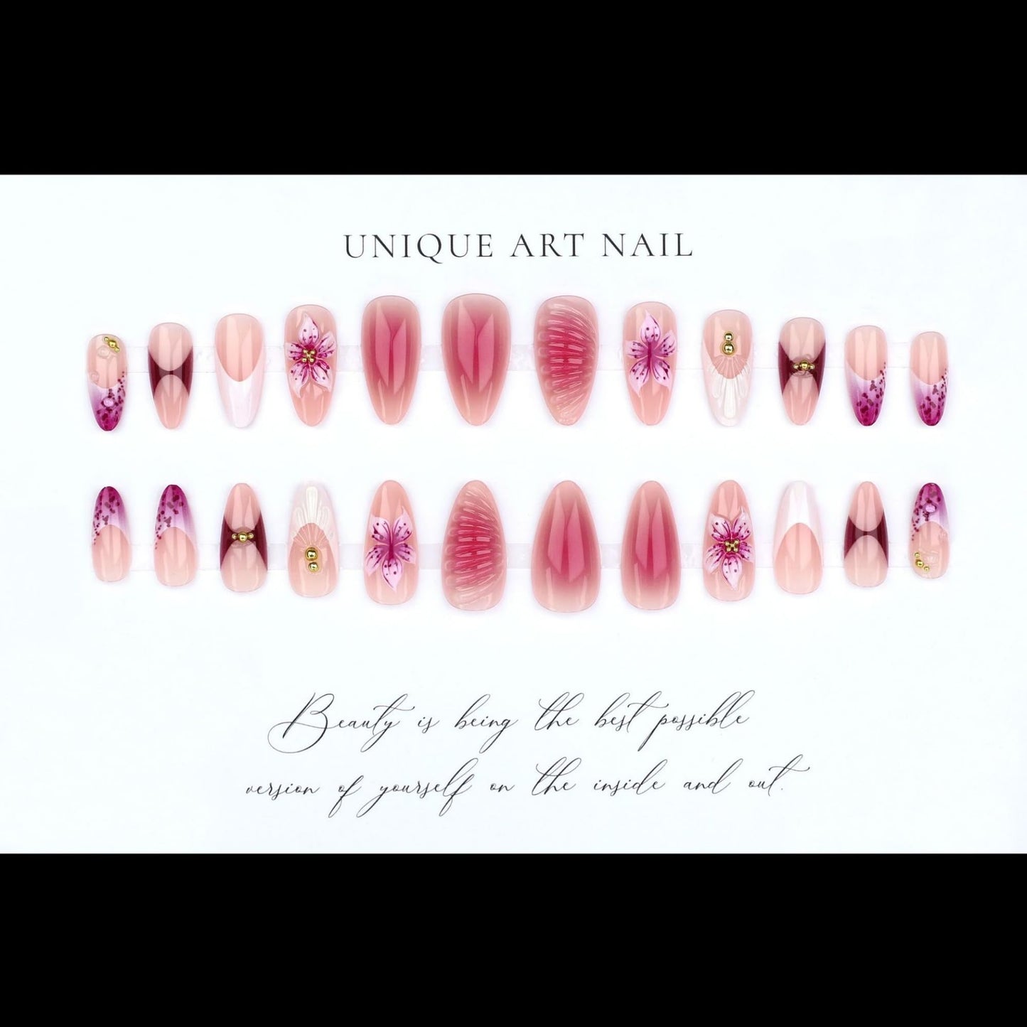SEENEEY Almond Press on Nails Long Fake Nails French Artificial Nail Purple Floral Designs Stick on Nail for Women 24pcs