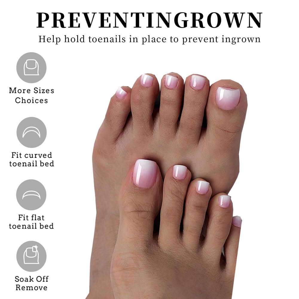 SWRITATSK Press On Toe Nails,French Press On Toenails For Women,Square Toe Nail Press Ons Toe Nails,120Pcs Toe Nail Tips,12 Sizes Ombre Pink Wearable Full Cover Fake Toenails, Mother's Day for Girl