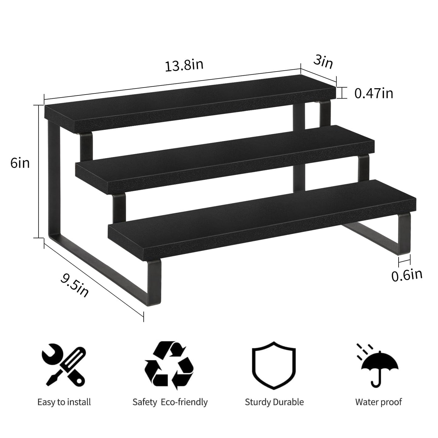 YINMIT Wooden Display Riser Stand, Tiered Perfume and Cologne Organizer Stand, 3 Tier Spice Rack Organizer, Rustic Display Shelf for Candles (3 Tier,Black)