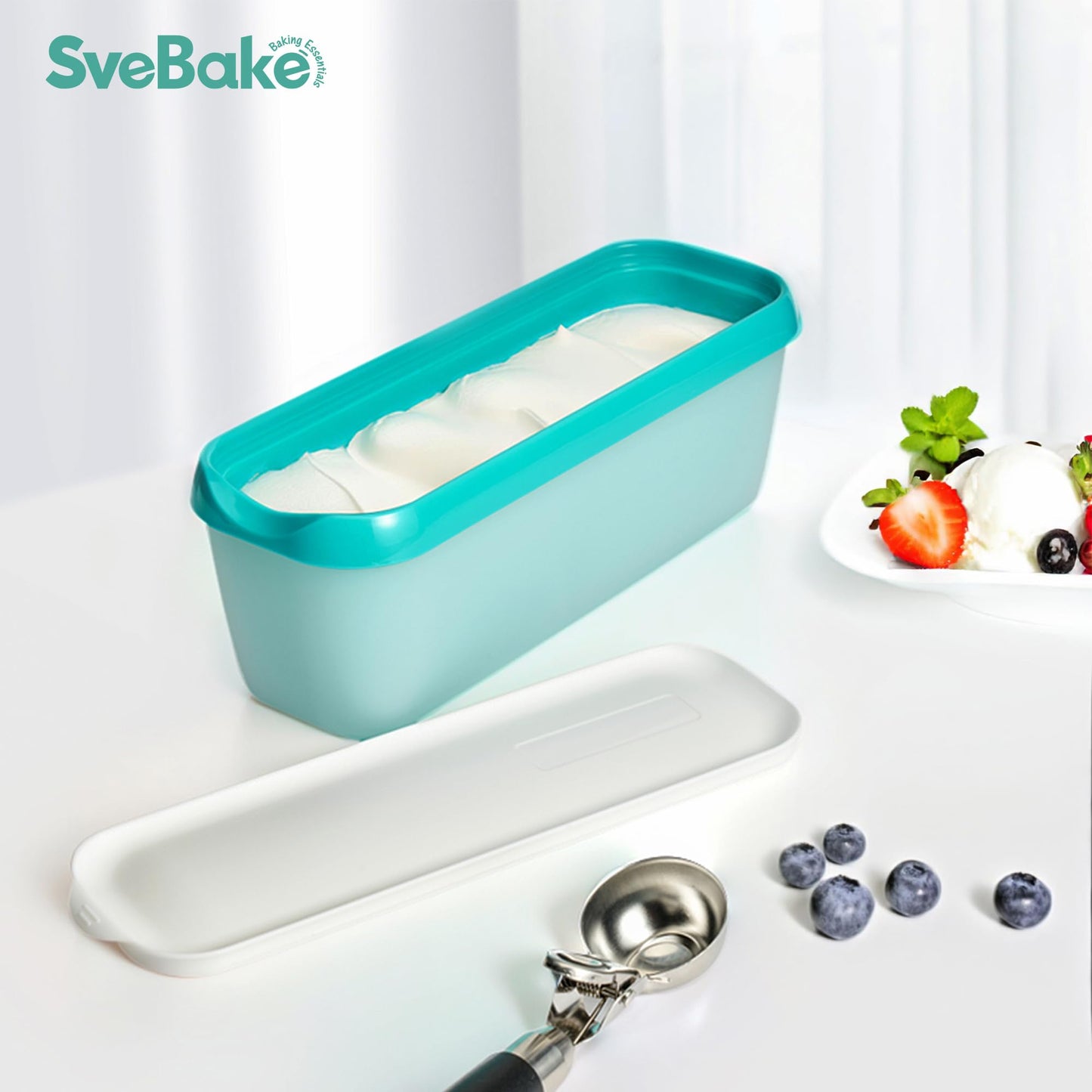 SveBake Ice Cream Storage Containers with Lids 2 PACK - 1.5 Quarts Homemade Ice Cream Tubs, Freezer Containers, Turquoise & Green