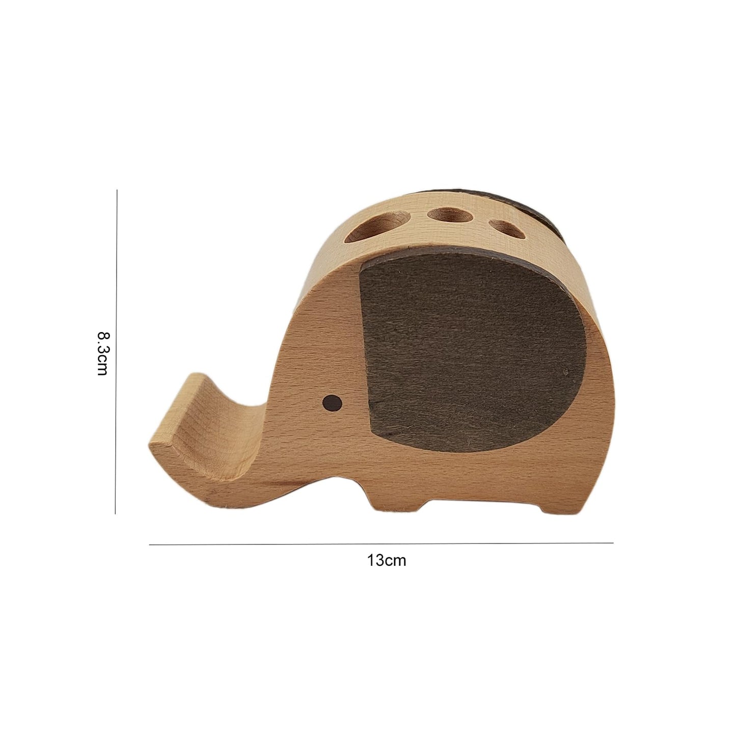 Annakideya Wooden elephant three hole pen holder phone stand,Stationery organizer/desk decoration,Birthday gift