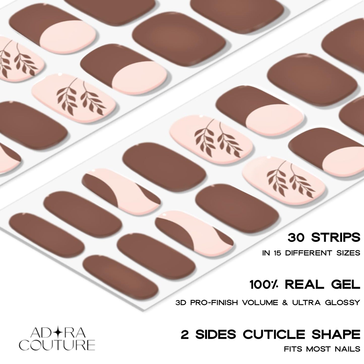 Semi Cured Gel Nail Strips with 30 Pieces – UV Gel Nail Stickers & Nail Wraps, Complete Manicure Kit Includes Prep Pads, Nail File and Wooden Stick, Easy Application, UV Light Required (Beige Bloom)