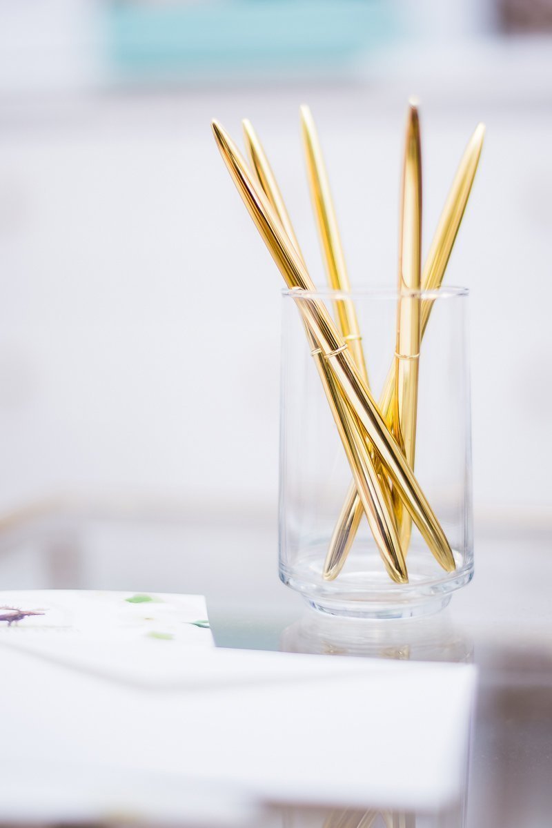 Luxury Ballpoint Gold Pen Set of 6 in Glossy White Gift Box | Gold/Black Ink Office Pens for Women & Men - Slim, Nice Writing Pens