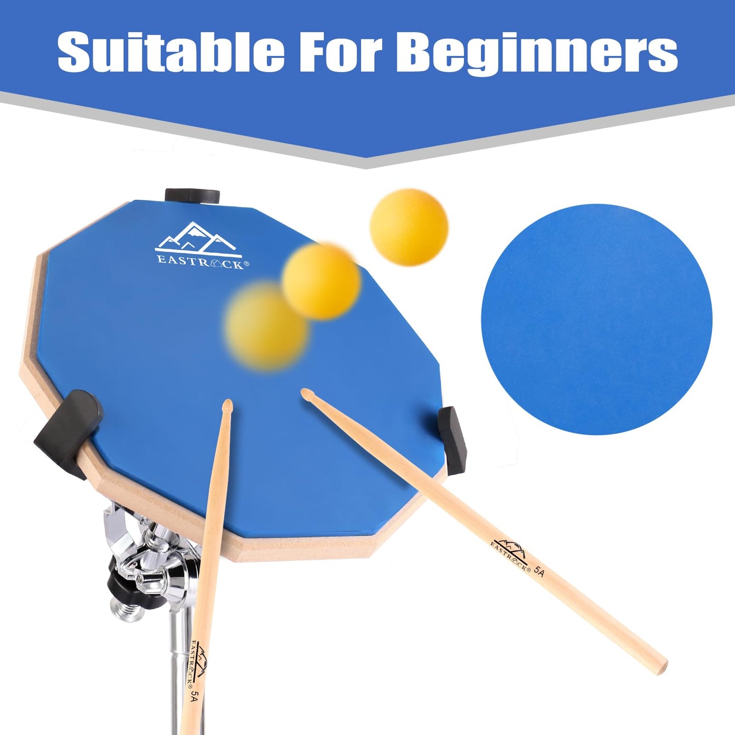 EASTROCK 8 Inches Practice Drum Pad, Double Sided Drum Pad, Silicone Dumb Drum for Beginners (Blue)