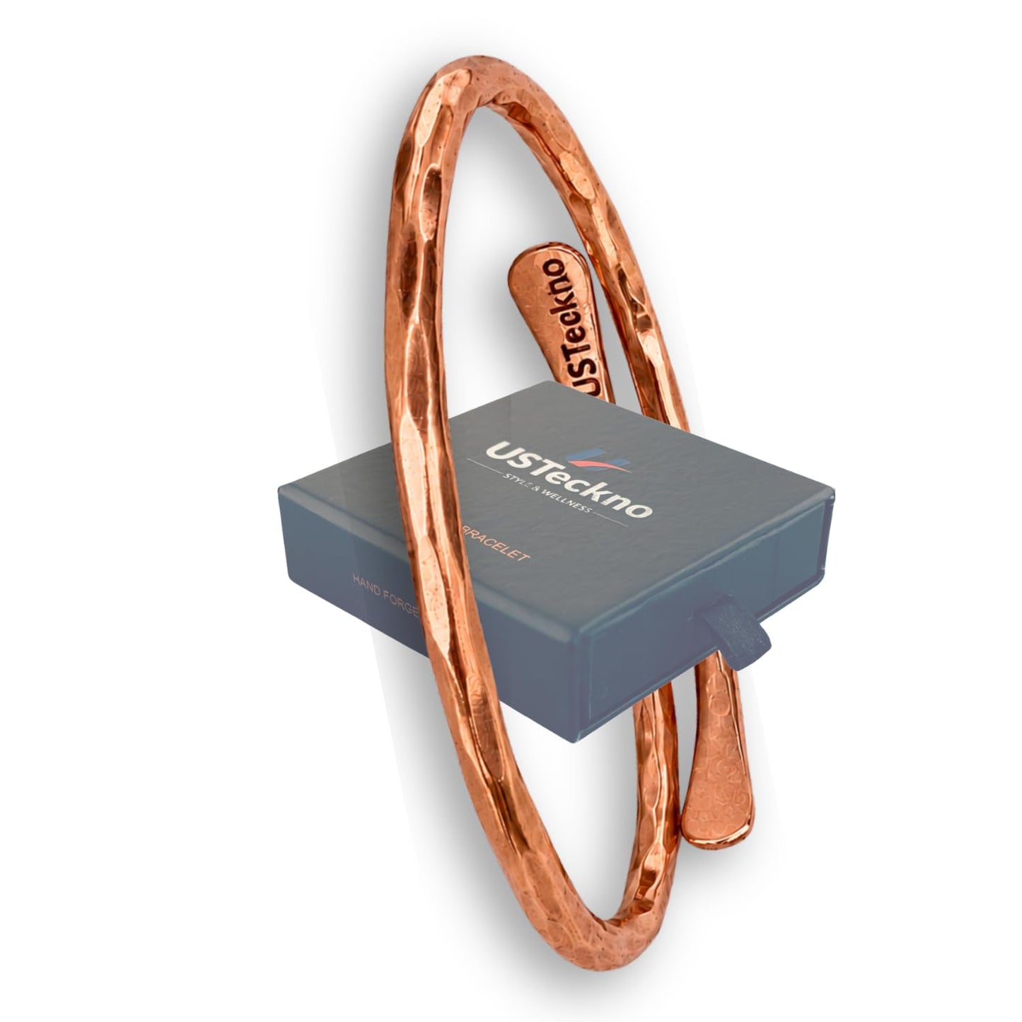 USTeckno Hand Forged 100% Pure Copper Bracelet. Made with Premium Solid High Gauge Copper and Health benefits. Enhance your well-being in style