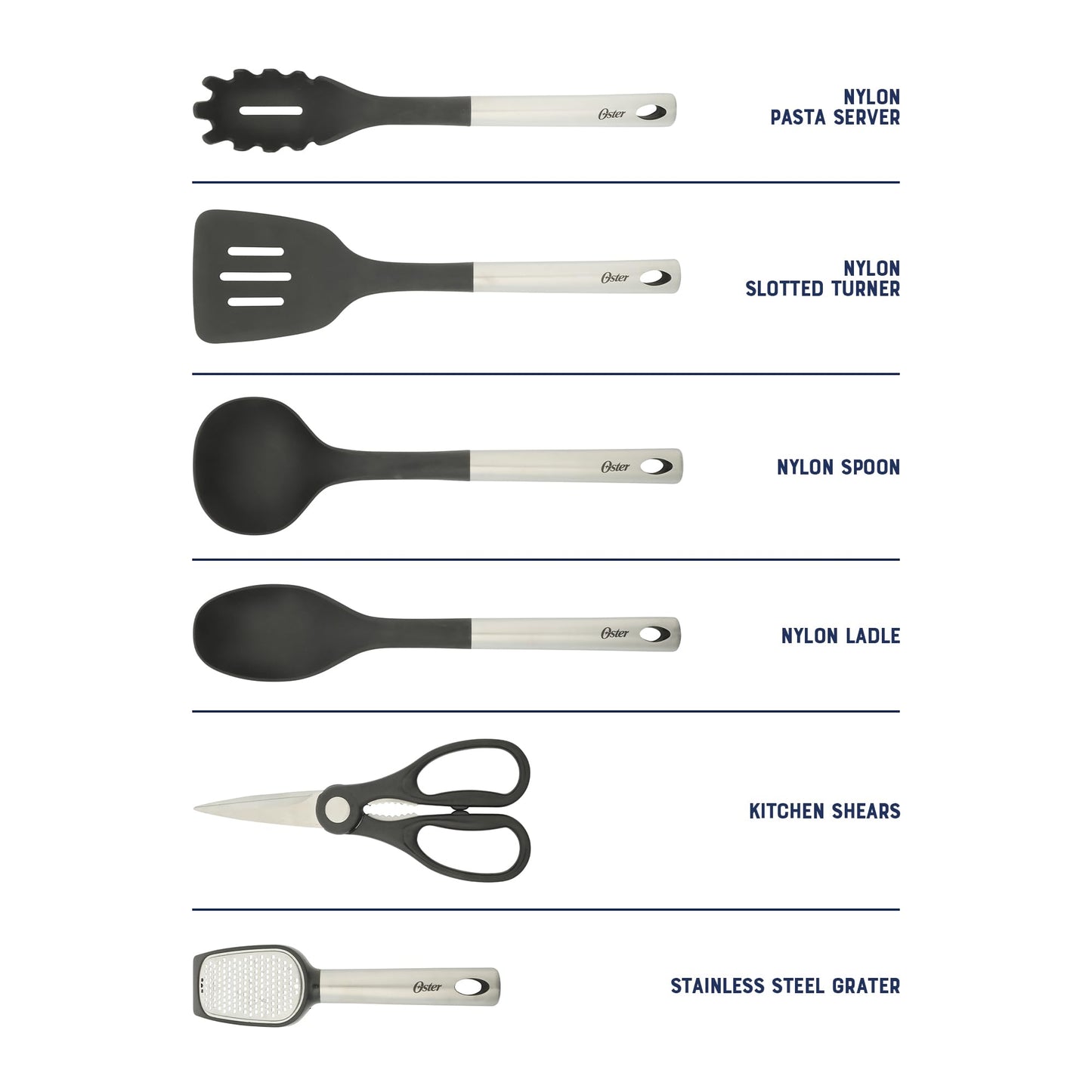 Oster Baldwyn 12 Piece Stainless Steel and Nylon Kitchen Tool and Cutlery Set
