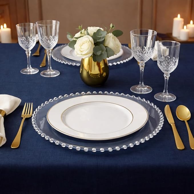 PLASTICPRO Clear Plastic Charger Plates with Beaded Edge – Pack of 8 – 13" Elegant Round Disposable Chargers for Weddings, Events, Parties, and Dinners