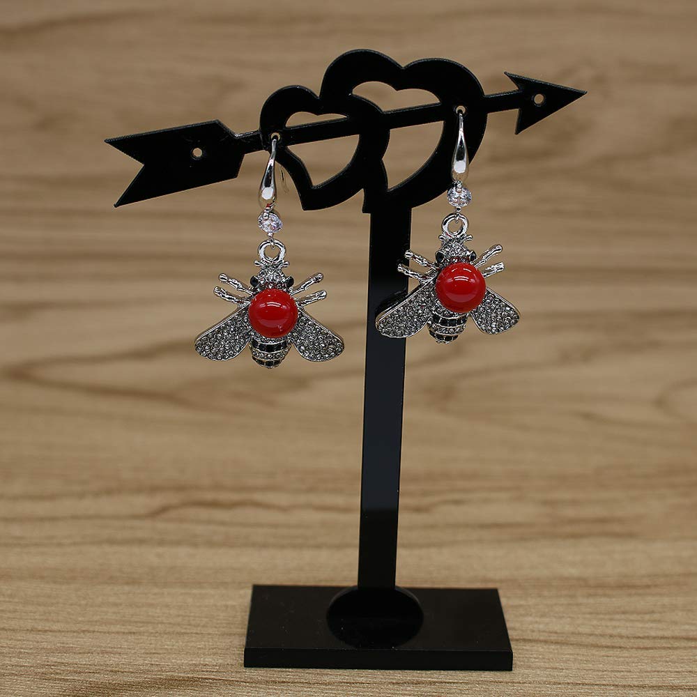 Honey Bee Drop Earrings Crystal Insect Themed Dangle Earring Animal Fashion Shell Pearl Hook Earring Platinum Tone for Women Jewelry (Platinum Red Pearl earring)
