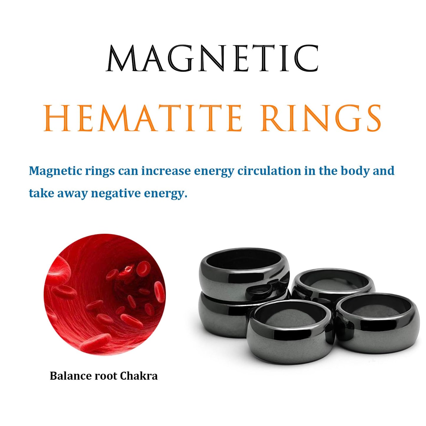 Morchic 5Pcs Pack Magnetic Hematite Stone Rings for Women & Men, Unisex Plain Band Set (10mm Width) - Mixed Sizes 8-12, Chakra Balancing, Polished Gemstone, Gift Ready