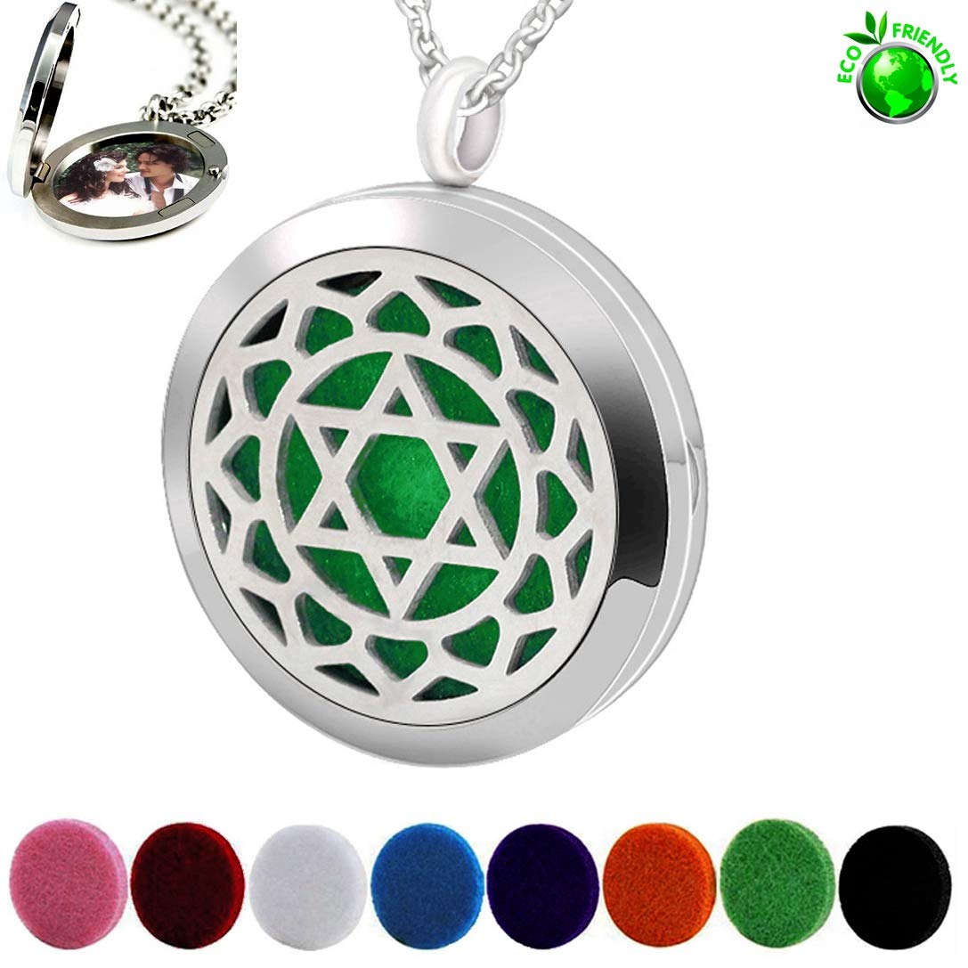 Popeoiuh Aromatherapy Essential Oil Diffuser Necklace -Perfume Stainless Steel Pentagram Locket Pendant Jewelry for Women Men Birthday