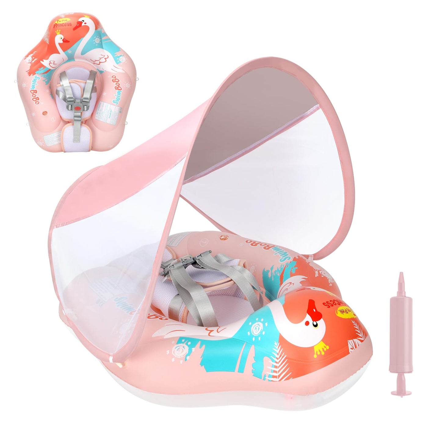 Baby Pool Float with Canopy and Safety Seat Size Improved Infant Pool Floaties Swimming Pool Toys for The Age of 3-36 Months (Pink, Large)