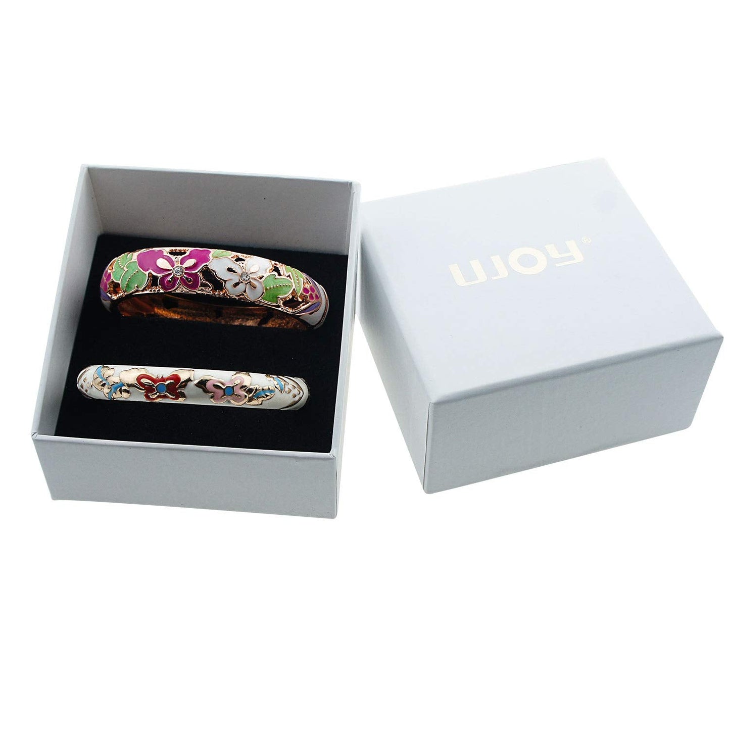 UJOY Fashion Cloisonne Bangle Jewelry Hollowed Handmade Butterfly Enamel Gifts Cuff Open Bracelet Bangles for Women Gilrs 88A09 White