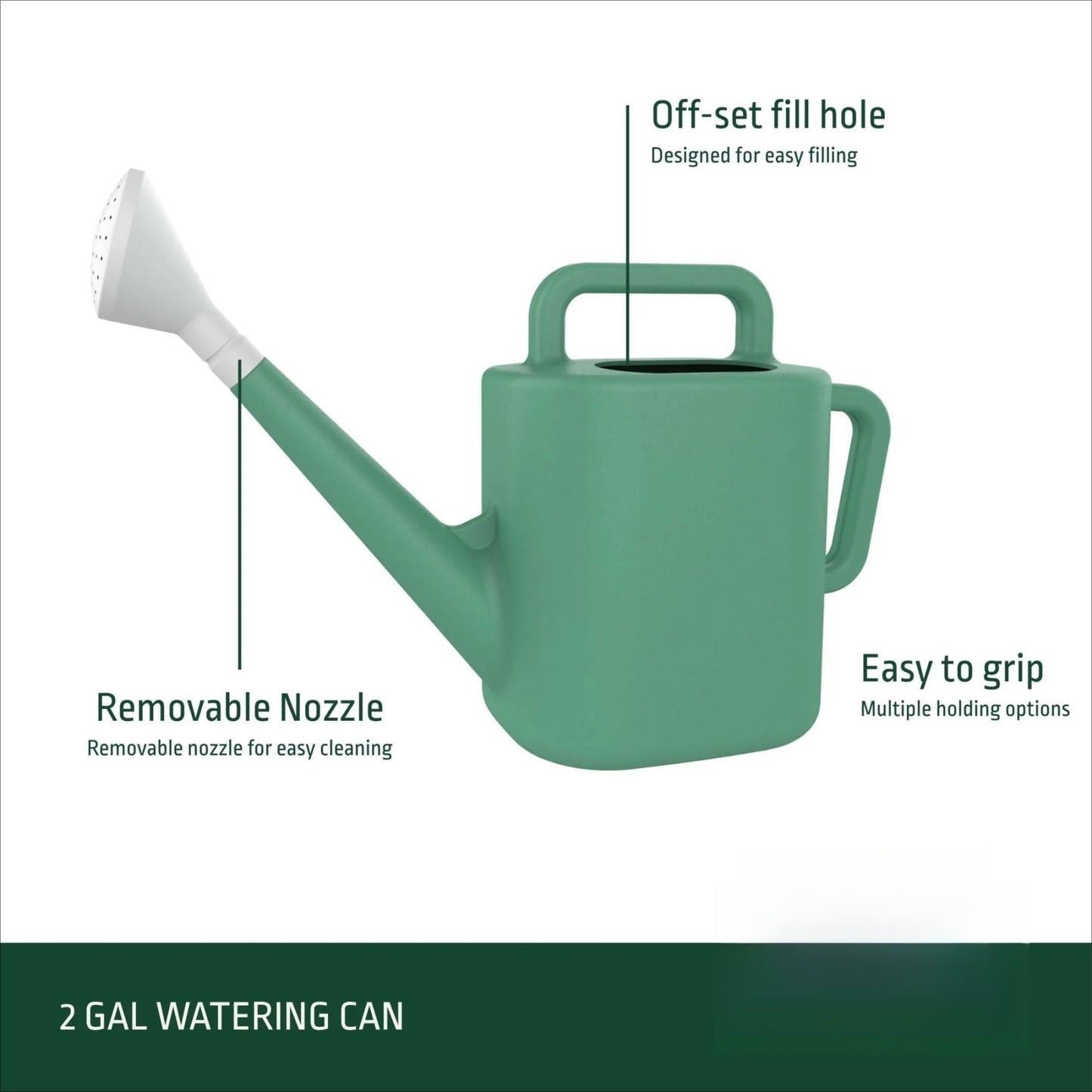 2 Gallon Resin Watering Can Green Lily - Top & Side Dual Handle for Easy Carry & Pour, Offset Opening Mess-Free Refill, Sturdy Garden Watering Can for Indoor & Outdoor Plants
