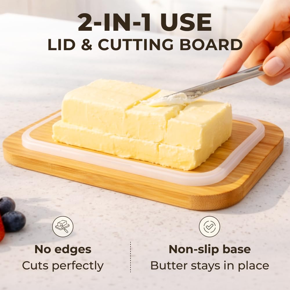 Butter Dish with Lid - Countertop & Fridge Butter Keeper, Container & Holder, Large and Small Tray with Lid, Storage Box, Mantequillera