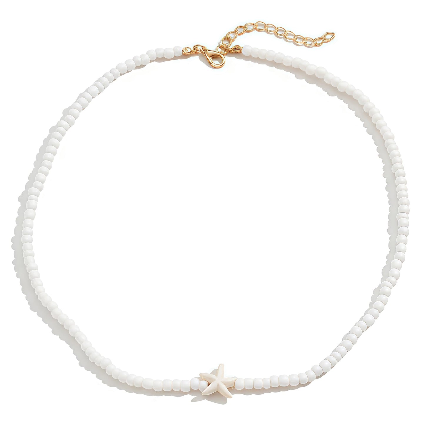 Nackiy Handmade Sea Shell Necklace Choker For Women Summer Adjustable Natural Shell Collar Necklace (Beige Starfish)