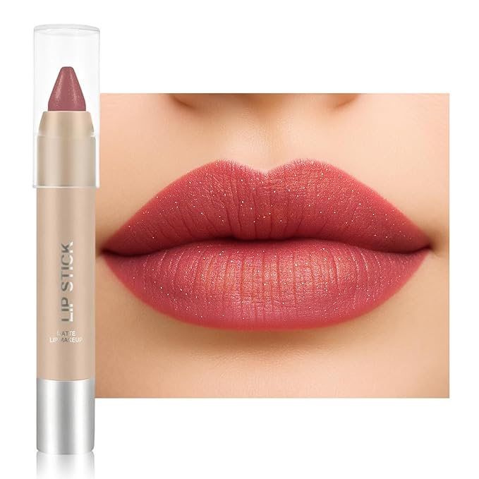 Erinde Matte Shimmer Lipstick Lip Liner Crayon for Women, 24 Hour Lipstick Lip Liner Pencil, Neutral Lipliner Waterproof Long Lasting Smudge Proof, Vegan & Cruelty-Free, C04 Rosewood Red