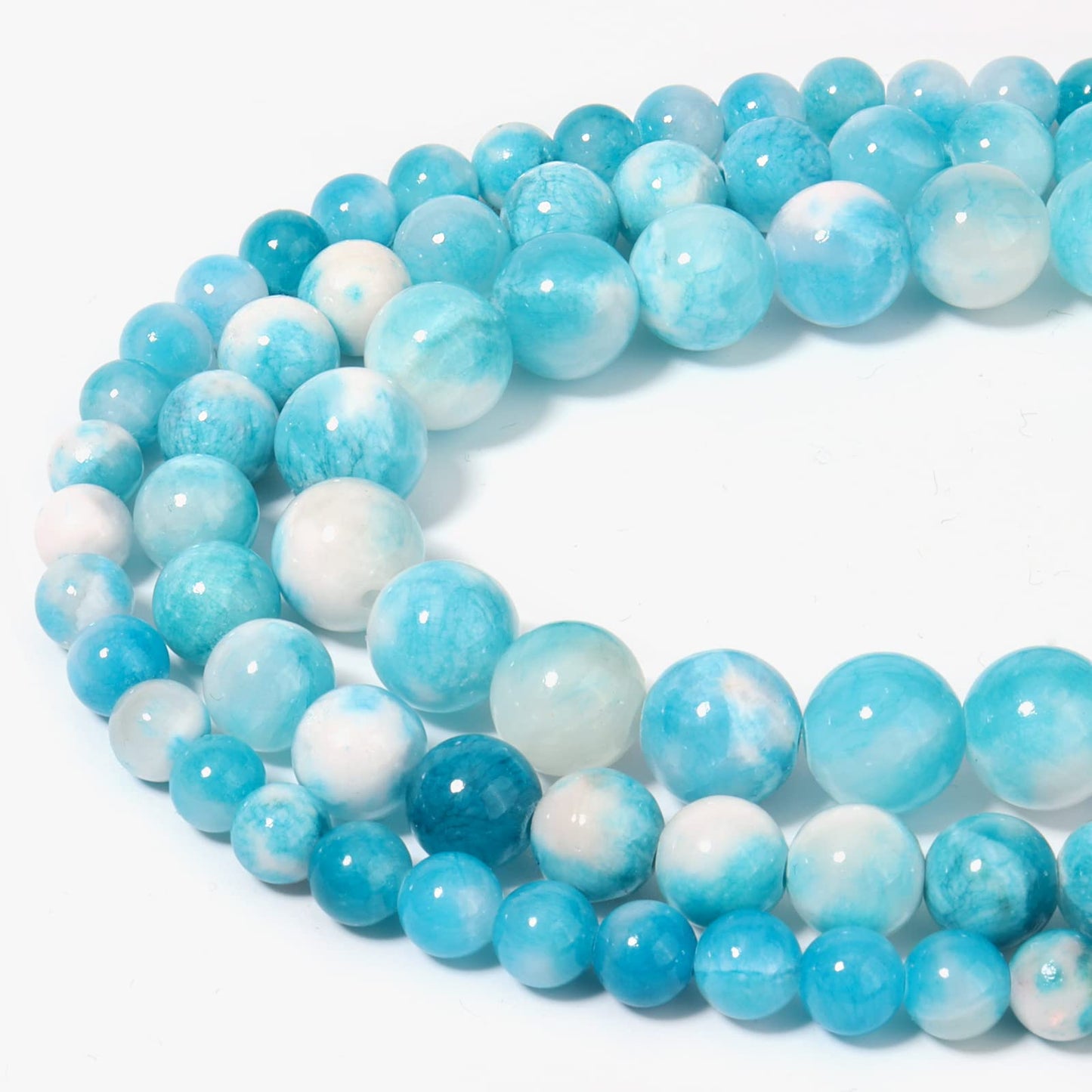 45pcs 8mm Natural Blue White Persian Jade Gemstone Beads Energy Healing Crystal Round Loose Stone Beads for Jewelry Making, DIY Bracelets Necklaces