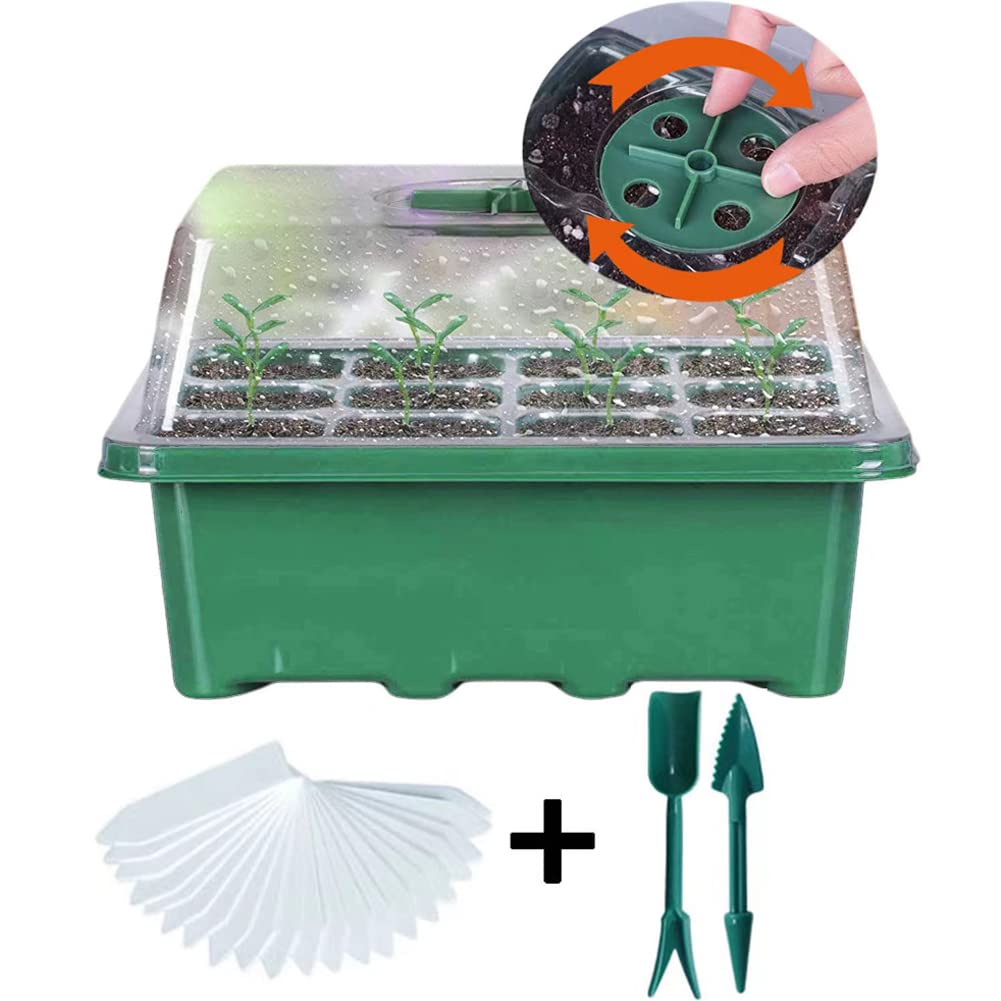 YOOAEFRTY 3-Pack Garden Propagator Plant Germination Set with Adjustable Humidity Dome and Base Greenhouse Grow Trays for Seeds Growing Starting (12 Cells per Tray)