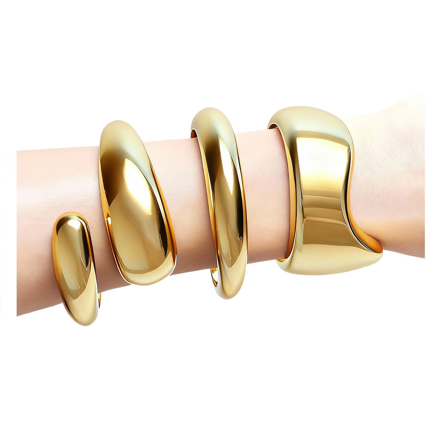 KHRYPTXH Chunky Gold Bangle Bracelet Set for Women, Trendy Big Stackable 14k Gold Plated Bangles, Fashion Jewelry for Women, Statement Cuff Bracelet Stack for Daily Wear Party Events