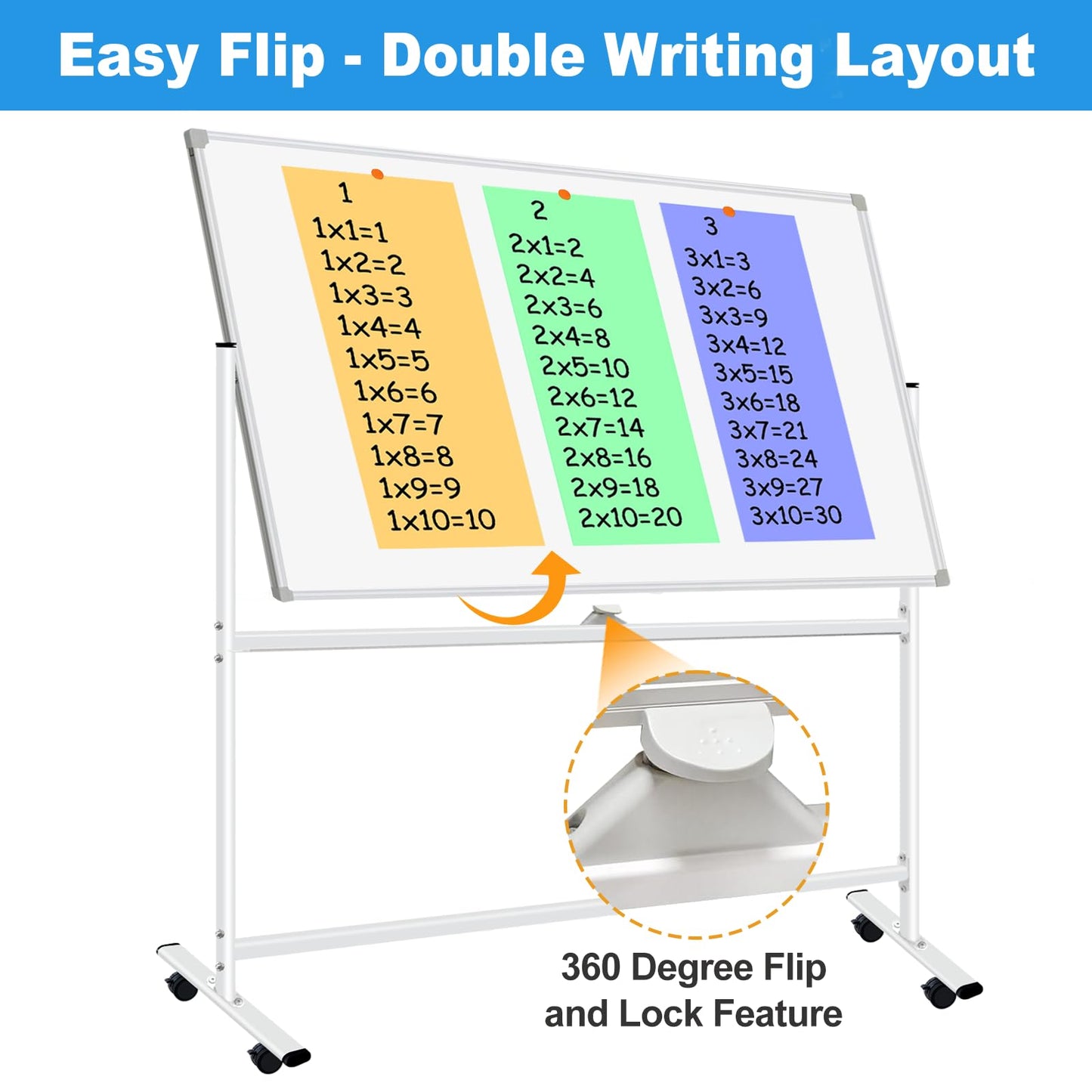 BSTPCOO Double-Sided Dry Erase Board with Stand 36"x24", Magnetic Mobile White Board Rolling Whiteboard on Wheels Drawing whiteboard with Stand for Kids & Adults, 2 Eraser, 10 Markers, 12 Magnets
