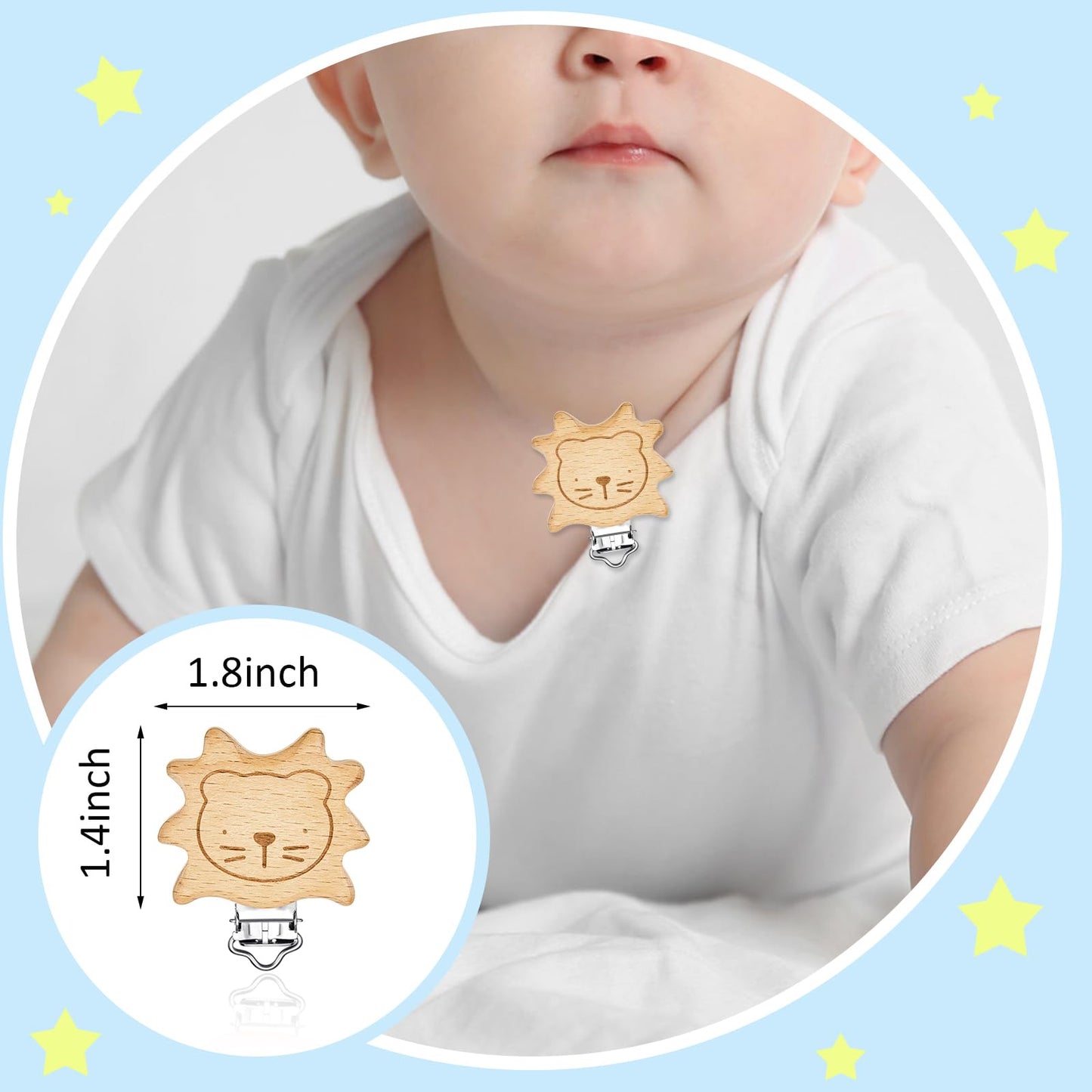 Boao 10 Pcs Wood Pacifier Clips Toy Suspender Clips Charm DIY Pacifier Holder for Baby Toddler Teething Grasping Accessory (Cute)