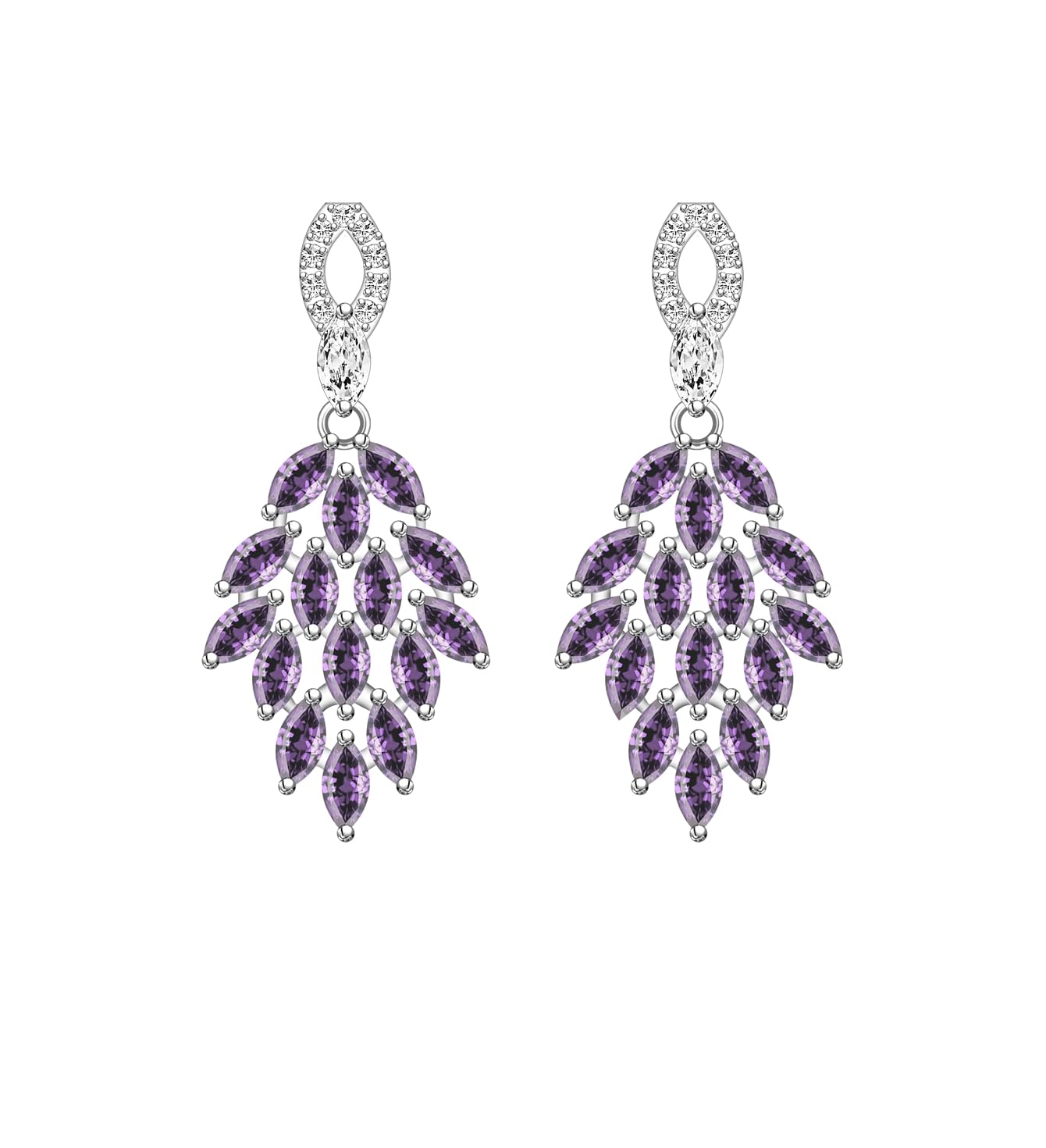LMXXVJ Created Royal Blue Sapphire Long Earrings for Women,Platinum Plated Long Teardrop Earring