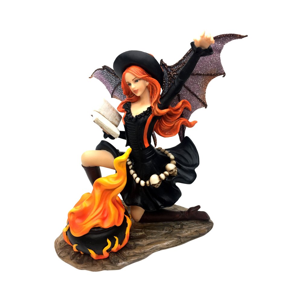 Comfy Hour 9" Gothic Fairy Witch Figurine with Owl and Cauldron, Fantasy Sorceress Reading Book Statue, Mystical Halloween Indoor Decor Accent, Polyresin Artisan Crafted Sculpture, 1 Unit