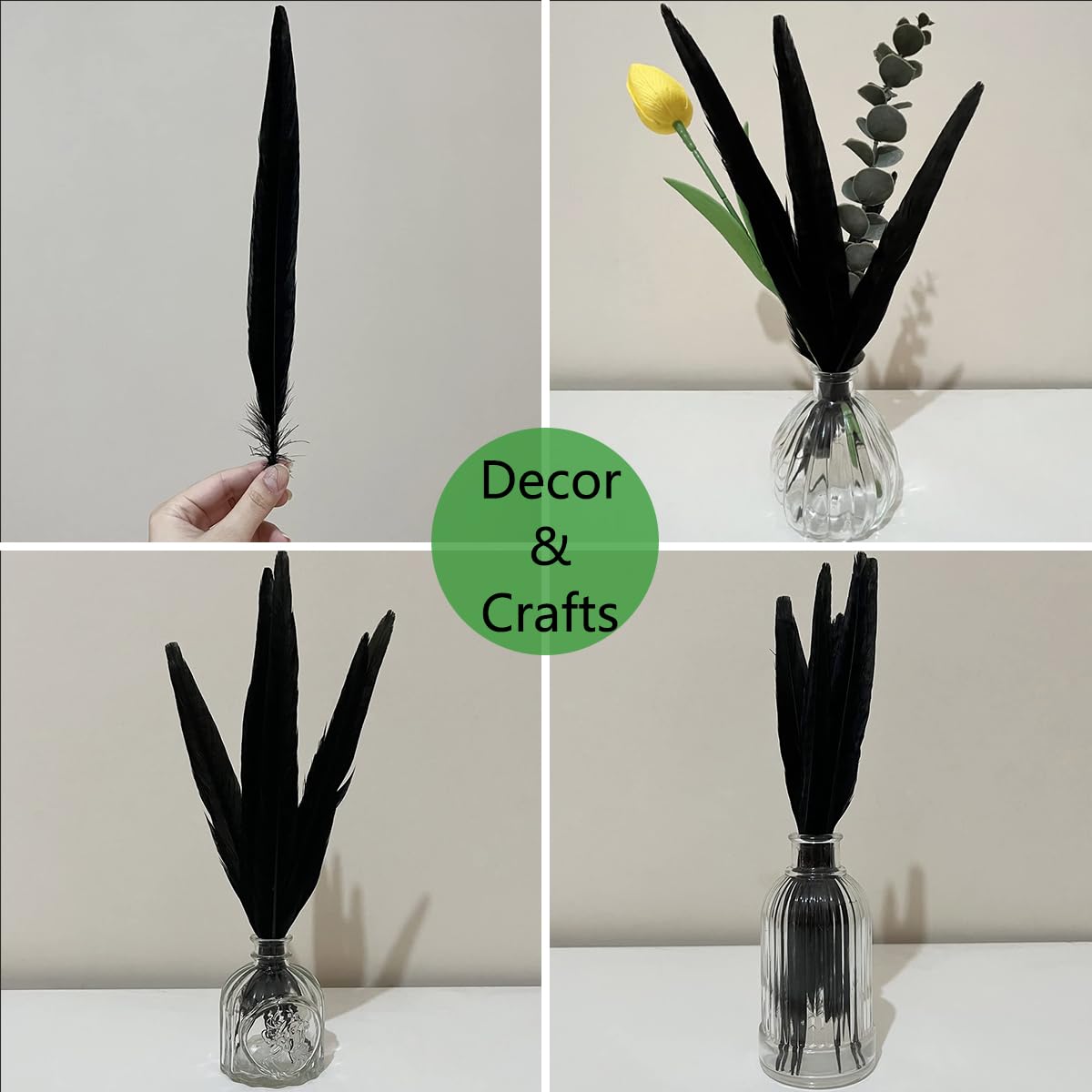 10pcs Black Pheasant Tail Feathers 10"-12" Gothic Decorative Feathers for Dark Edgy Art Projects Halloween Costumes Witchy Cosplay