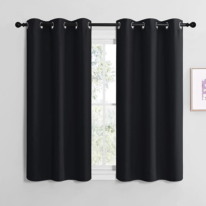 NICETOWN Blackout Draperies Window Curtain Panels, Autumn/Winter Thermal Insulated Solid Grommet Blackout Curtains/Drapes for Cafe (Set of 2, 42 inches by 48 inches, Black)